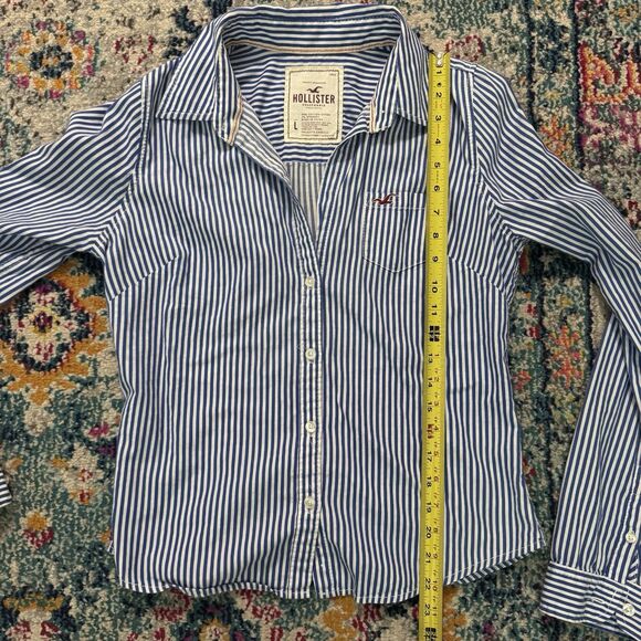 Hollister Button Down Long Sleeve Shirt Blue White Stripe Women’s Sz Large - Picture 5 of 8